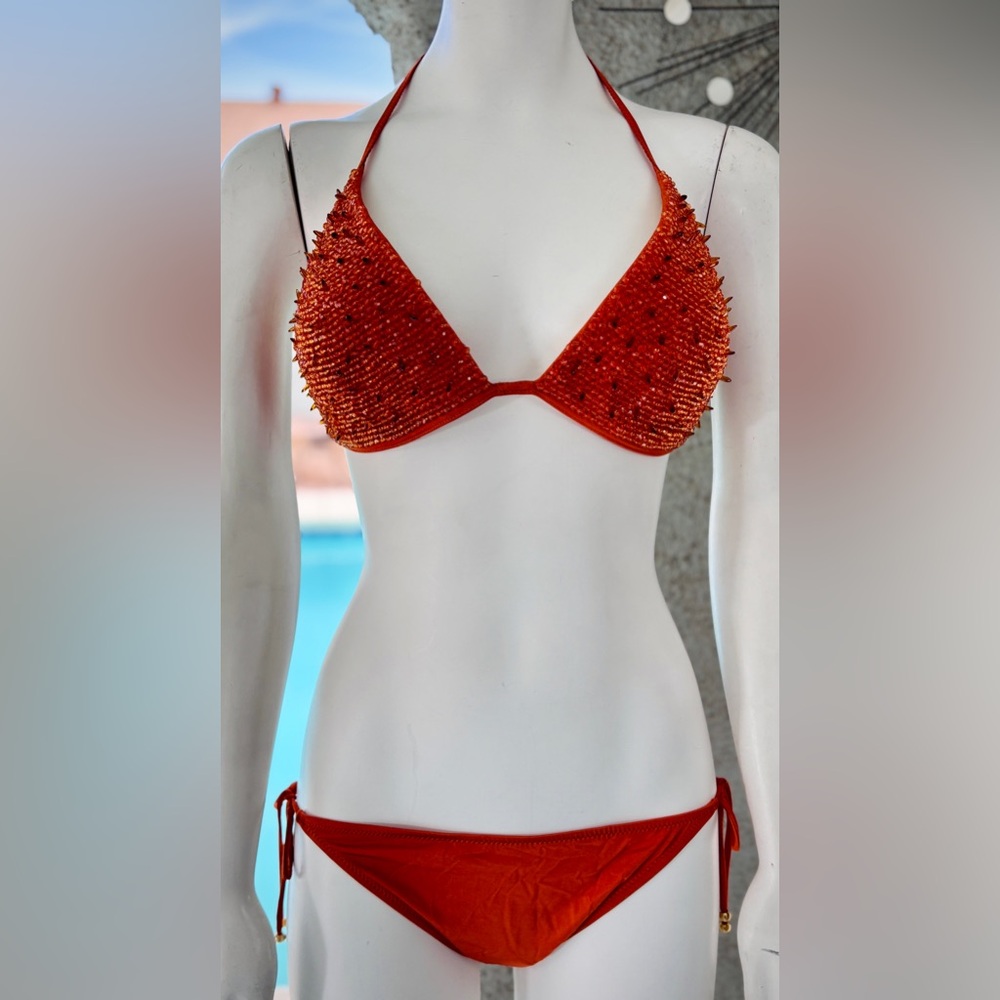 Zeki Burnt Sienna Beaded 2pc Triangle Top String Bikini, Sz 11/12- New With Tags